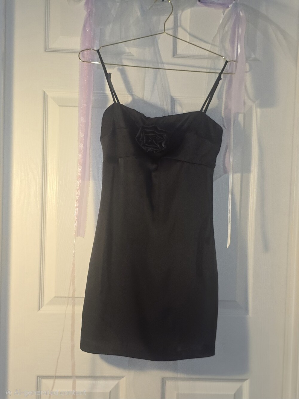 Classic Black Mini Dress with Rosette Detail - Women's